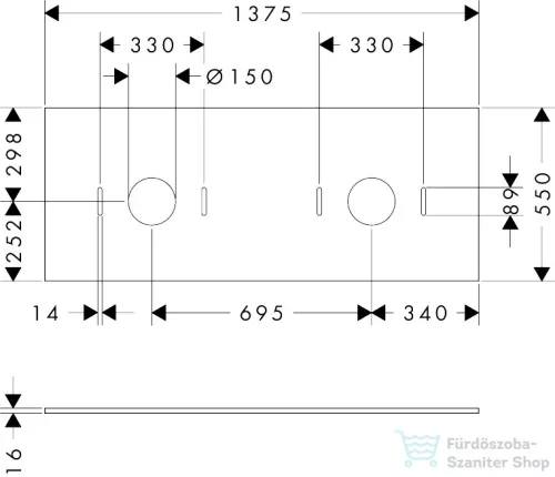 Hansgrohe XILESA E 137,5x55 cm-es mosdópult dupla kivágással, csaplyuk nélküli mosdóhoz, kasmír tölgy 54280550