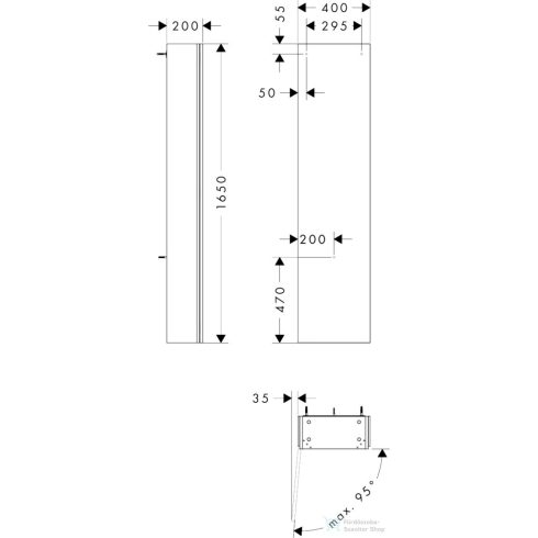 Hansgrohe XILESA E 165x40x20 cm-es magas szekrény 1 ajtóval, balos, matt homok 54285780