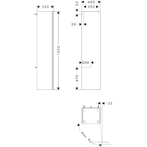 Hansgrohe XILESA E 165x40x35 cm-es magas szekrény 1 ajtóval, jobbos, matt fehér 54288700