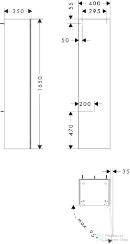 Hansgrohe XILESA E 165x40x35 cm-es magas szekrény 1 ajtóval, jobbos, matt fehér 54288700