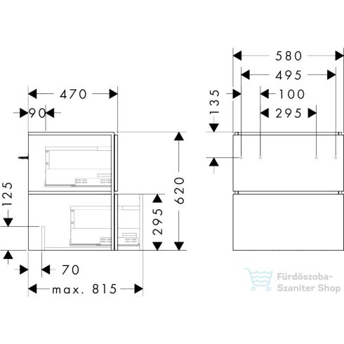 Hansgrohe XILESA E 58x47 cm-es 2 fiókos fali szekrény push-open fiókokkal, kasmír tölgy 54293550