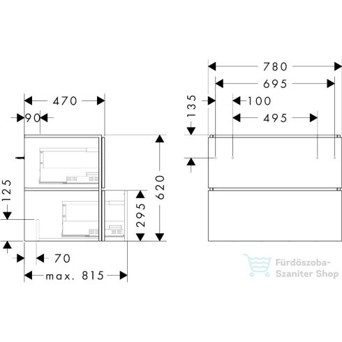 Hansgrohe XILESA E 78x47 cm-es 2 fiókos szekrény push-open fiókokkal, matt palaszürke 54296760