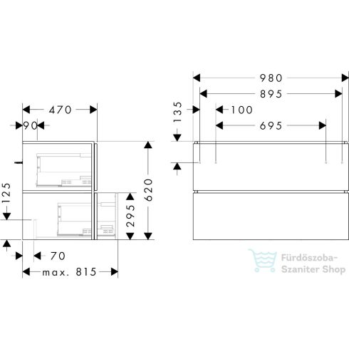 Hansgrohe XILESA E 98x47 cm-es 2 fiókos szekrény push-open fiókokkal, matt fehér 54297700