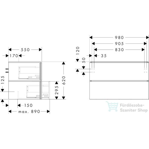 Hansgrohe XILESA E 98x55 cm-es, 2 fiókos, fali mosdótartó szekrény pulthoz, push open fiókokkal, matt homok 54302780