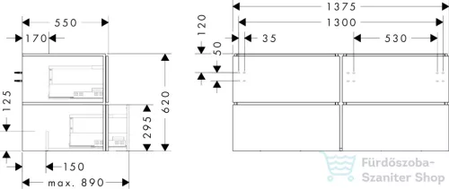 Hansgrohe XILESA E 137,5x55 cm-es, 4 fiókos, fali mosdótartó szekrény, matt palaszürke 54305760