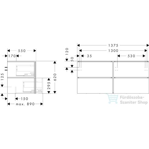 Hansgrohe XILESA E 137,5x55 cm-es, 4 fiókos, fali mosdótartó szekrény, matt palaszürke 54306760