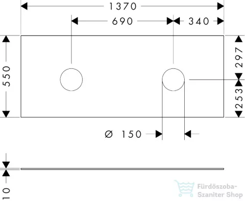 Hansgrohe XEVOLOS E 137x55 cm-es mosdópult csapfurat nélküli mosdóhoz, dupla kivágással, matt palaszürke 54332760