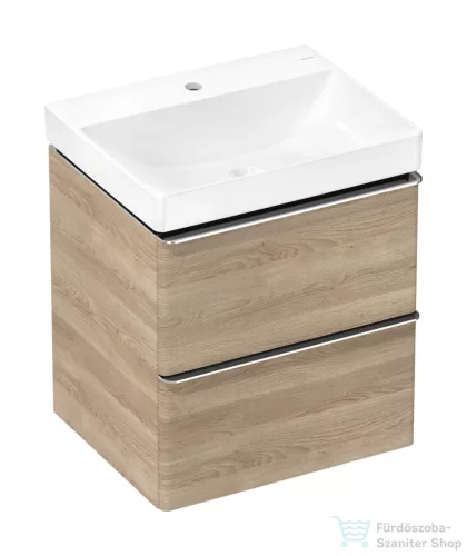 Hansgrohe XELU Q 58x47,5 cm-es mosdó és 2 fiókos alsószekrény kombináció, természetes tölgy/króm 54373000