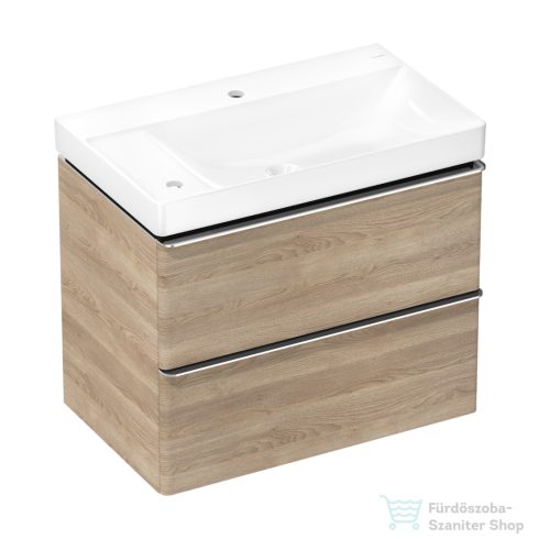 Hansgrohe XELU Q 78x47,5 cm-es 2 furatos mosdó és 2 fiókos alsószekrény kombináció, természetes tölgy/króm 54379000