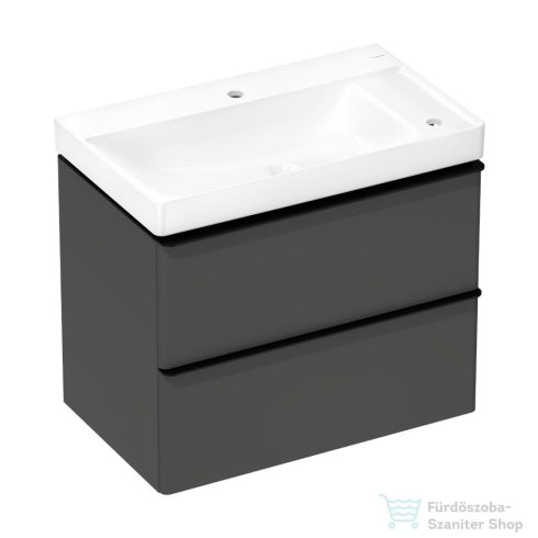 Hansgrohe XELU Q 78x47,5 cm-es 2 furatos mosdó és 2 fiókos alsószekrény kombináció, matt gyémántszürke/matt fekete 54381670