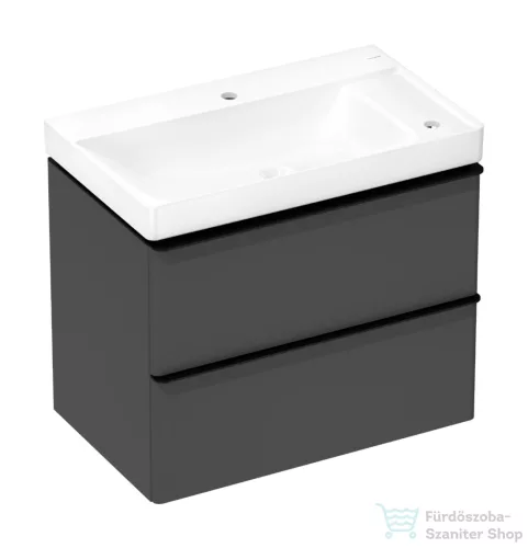 Hansgrohe XELU Q 78x47,5 cm-es 2 furatos mosdó és 2 fiókos alsószekrény kombináció, matt gyémántszürke/matt fekete 54381670