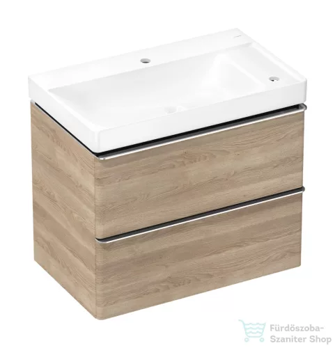 Hansgrohe XELU Q 78x47,5 cm-es 2 furatos mosdó és 2 fiókos alsószekrény kombináció, természetes tölgy/króm 54382000