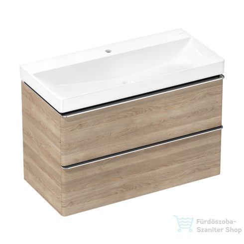 Hansgrohe XELU Q 98x47,5 cm-es mosdó és 2 fiókos alsószekrény kombináció, természetes tölgy/króm 54385000