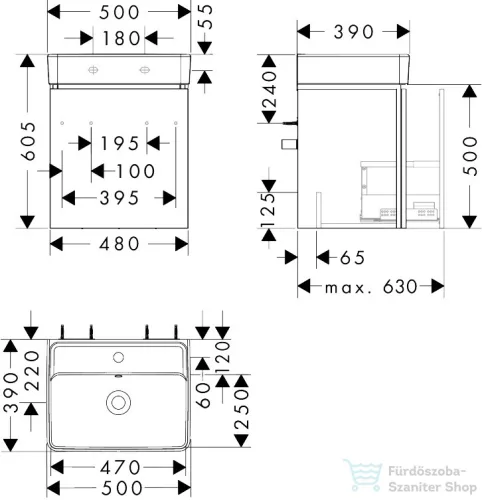 Hansgrohe XILESA E 48x38 cm-es, 1 fiókos alsó szekrény Xanuia Q mosdóval, matt fehér 54395700