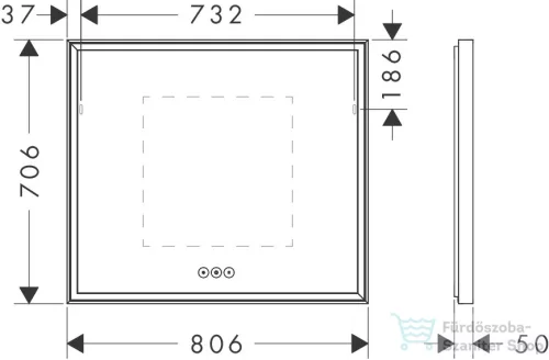 Hansgrohe Xarita E 80,6x70,6 cm-es tükör LED világítással és érintés érzékelővel,matt fehér 54987700