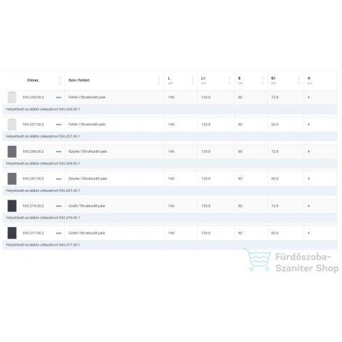 Geberit SESTRA 80x140 cm-es szögletes zuhanytálca, szürke 550.266.00.2