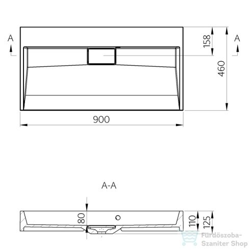 Sapho AMUR öntöttmárvány mosdó, furat nélkül, 90x9x46cm (55032-0)