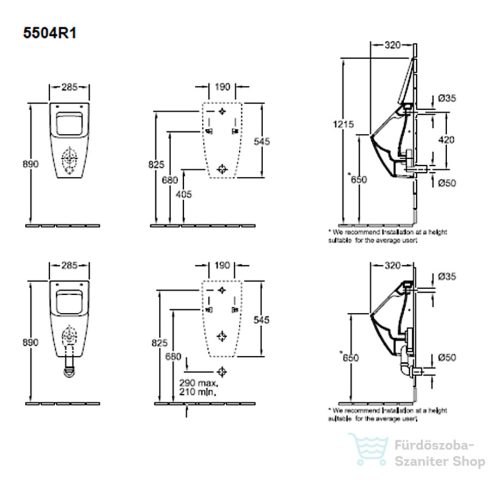 Villeroy & Boch Venticello elszívó rendszerű piszoár 5504 R1 01 ( 5504R101 )