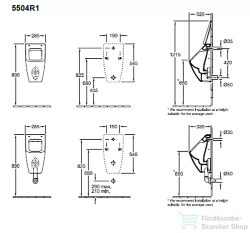 Villeroy & Boch Venticello elszívó rendszerű piszoár 5504 R1 01 ( 5504R101 )