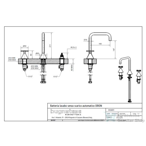 Bugnatese Orion 3 üléses mosdó csaptelep click-clack leeresztővel,króm 5512SCCR