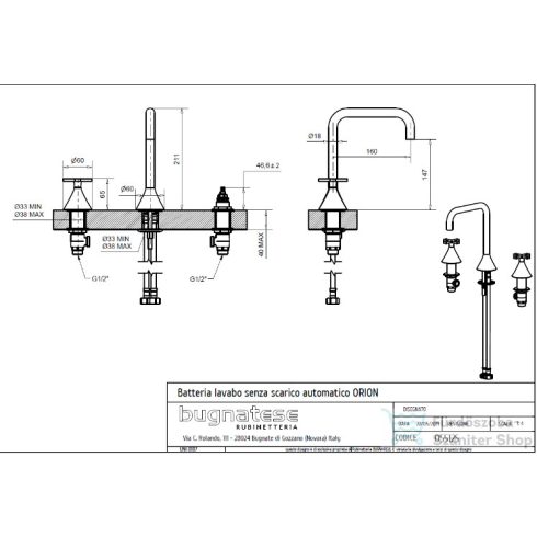 Bugnatese Orion 3 üléses mosdó csaptelep, leeresztő nélkül, króm 5512SCR