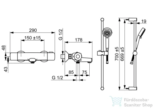 Hansa Hansabasic termosztátos kádtöltő csaptelep zuhanyszettel,króm 55162131