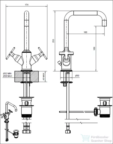 Bugnatese Orion mosdó csaptelep, automata leeresztővel,szálcsiszolt nikkel 5534NS