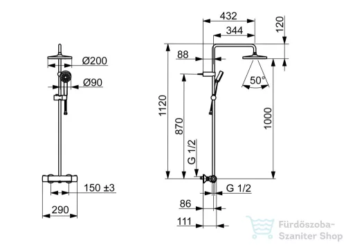 Hansa Hansabasic termosztátos zuhanyrendszer 20 cm-es esőztetővel és zuhanyszettel,króm 55350110