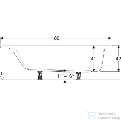 Geberit SELNOVA SQUARE 180x80 cm-es acryl kád lábbal,554.386.01.1
