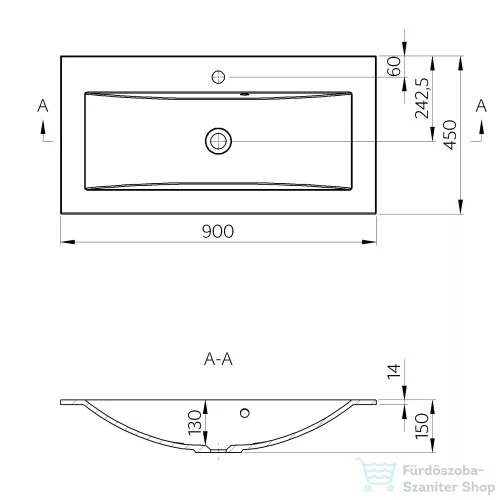 Sapho YUKON mosdó 90x45cm, öntöttmárvány, fehér 55900