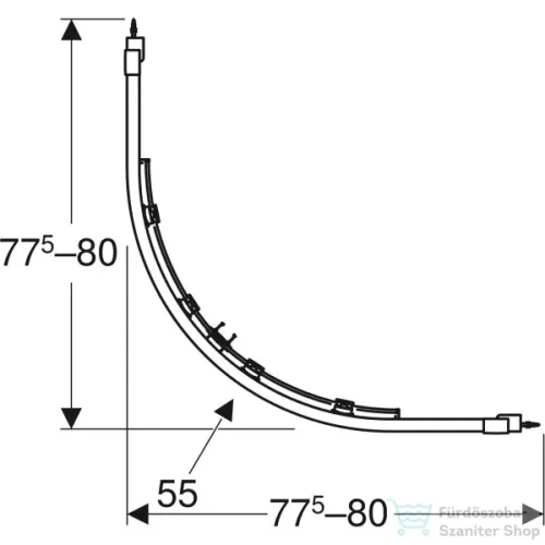 Geberit GEO 80x80x190 cm-es tolóajtós íves zuhanykabin átlátszó üveggel,ezüstözött 560.111.00.2