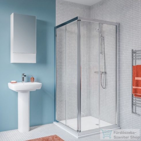 Geberit GEO 80x80x190 cm-es szögletes tolóajtós zuhanykabin átlátszó üveggel,Reflex vízlepergető réteggel,ezüst profillal 560.112.00.2