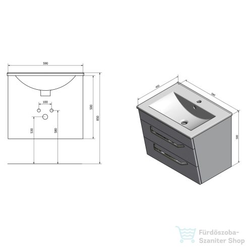 Sapho KALI Mosdótartó szekrény 59x50x46cm, bruni dió 56063