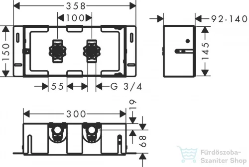 Hansgrohe XTRASTORIS SAFE falfülke cserélhető ajtóval és integrált elzáró szeleppel 150/300/100, rozsdamentes acél 56100800