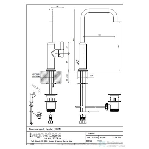 Bugnatese ORION magasított mosdó csaptelep automata leeresztővel,matt fehér 5613BI