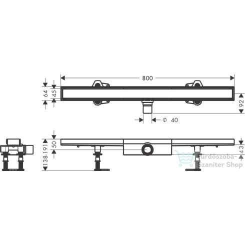 Hansgrohe RAINDRAIN Compact komplett 80 cm-es burkolható zuhanyfolyóka,56167000