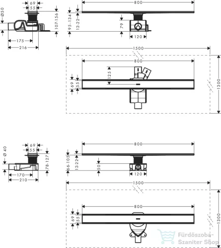 Hansgrohe RAINDRAIN Allround komplett 80 cm-es zuhanyfolyóka,szálcsiszolt rozsdamentes acél 56187800