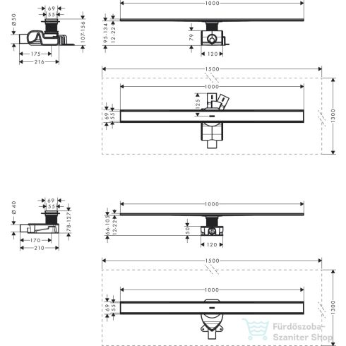 Hansgrohe RAINDRAIN Allround komplett 100 cm-es zuhanyfolyóka,szálcsiszolt rozsdamentes acél 56189800