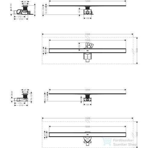 Hansgrohe RAINDRAIN Allround komplett 120 cm-es zuhanyfolyóka,szálcsiszolt rozsdamentes acél 56190800