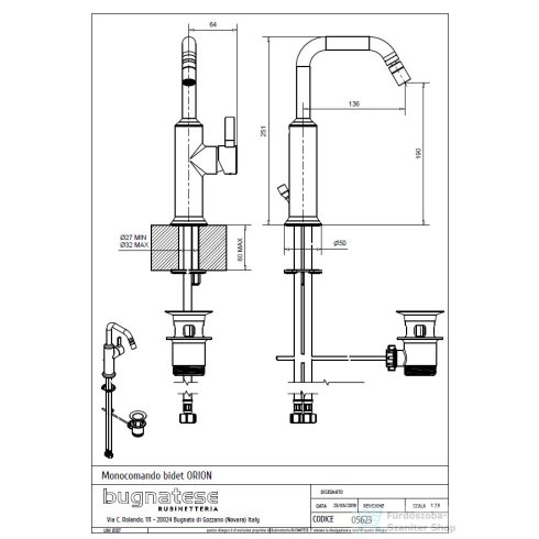 Bugnatese Orion bidet csaptelep automata leeresztővel,matt fekete 5623NE