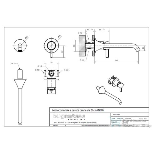 Bugnatese ORION falsík alatti mosdó csaptelep 21 cm-es kifolyóval leeresztő nélkül,szálcsiszolt nikkel 5645NS