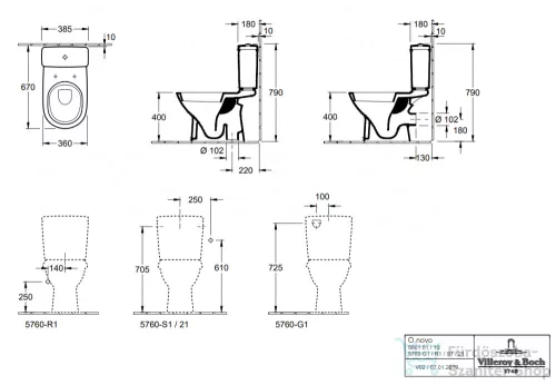 Villeroy & Boch O.Novo hátsó kifolyású monoblokkos wc, CeramicPlus bevonattal 5661 10 R1 ( 566110R1 )