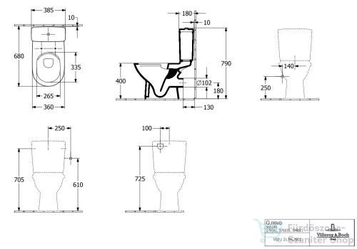 Villeroy & Boch O.Novo rimless monoblokkos wc, CeramicPlus bevonattal 5661 R0 R1 ( 5661R0R1 )