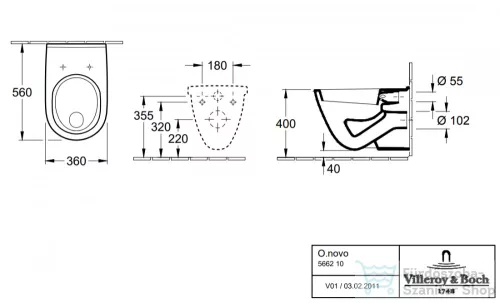 Villeroy & Boch O.Novo laposöblítésű fali wc 5662 10 01 ( 56621001 )