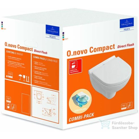 Villeroy & Boch O.Novo kompakt rimless fali wc Kombipack Soft close ülőkével, CeramicPlus bevonattal 5688 HR R1 ( 5688HRR1 )