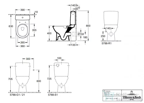 Villeroy & Boch O.Novo kompakt rimless monoblokkos wc, CeramicPlus bevonattal 5689 R0 R1 ( 5689R0R1 )