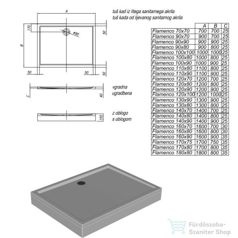 Kolpa San Flamenco 70x70/O zuhanytálca előlappal 571120
