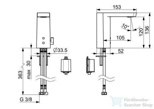 Hansa Hansastela Eco+ elektromos mosdócsaptelep kézi hőfokszabályozóval,akkumulátoros,króm 571622790004