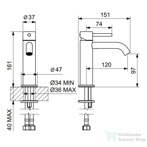 Bugnatese KLINE mosdó csaptelep click-clack leeresztővel,szálcsiszolt arany 5719SCOS