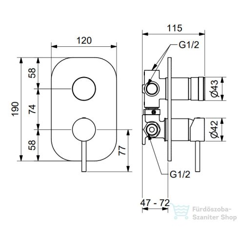 Bugnatese Kline 4 funkciós falsík alatti kád /zuhany csaptelep belső egységgel,matt fekete 5732NE